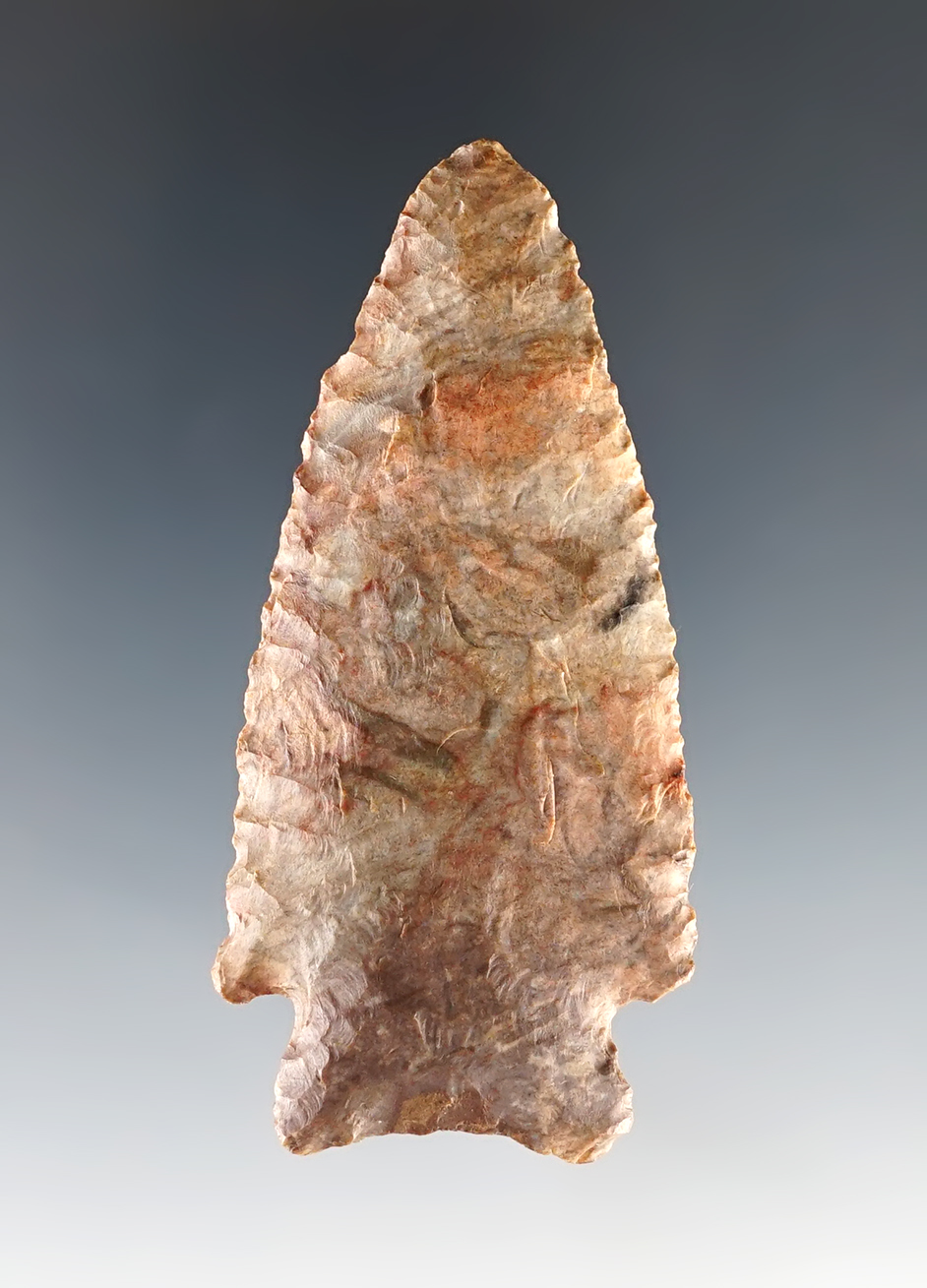 2 15/16" Archaic Cornernotch - multi-color Nethers variety Flint Ridge Flint. Auglaize Co., Ohio.