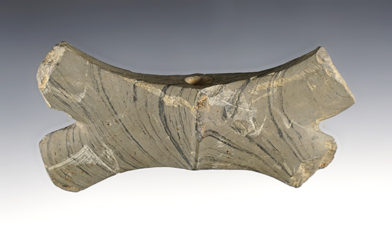 5 1/4" wide Double Crescent Bannerstone - Ancient salvage to wings. Hancock Co., Ohio.