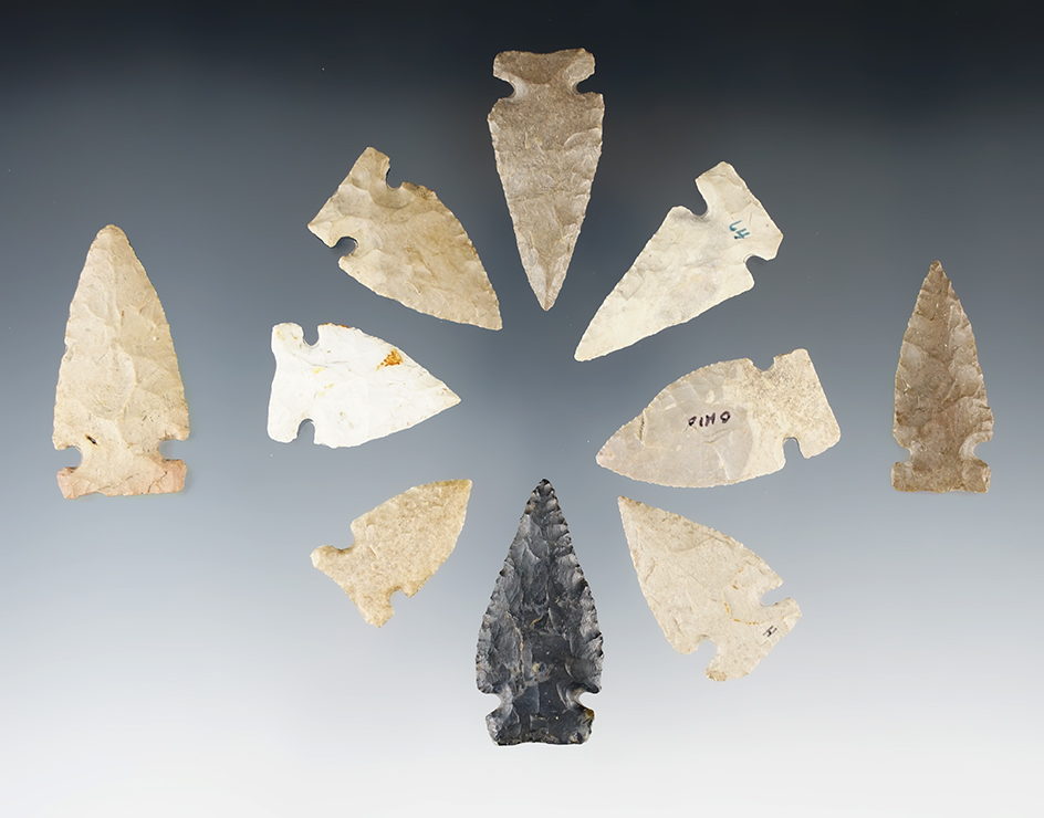 Set of nicely made Intrusive Mound points found in Ohio. The largest is 1 15/16".