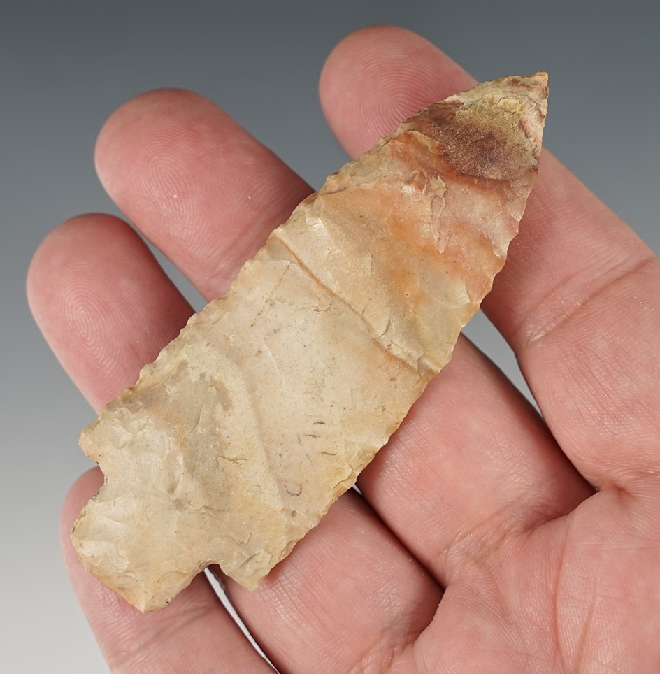 3 5/16" Stemmed Knife made from Flint Ridge Flint. Found in Knox Co., Ohio.