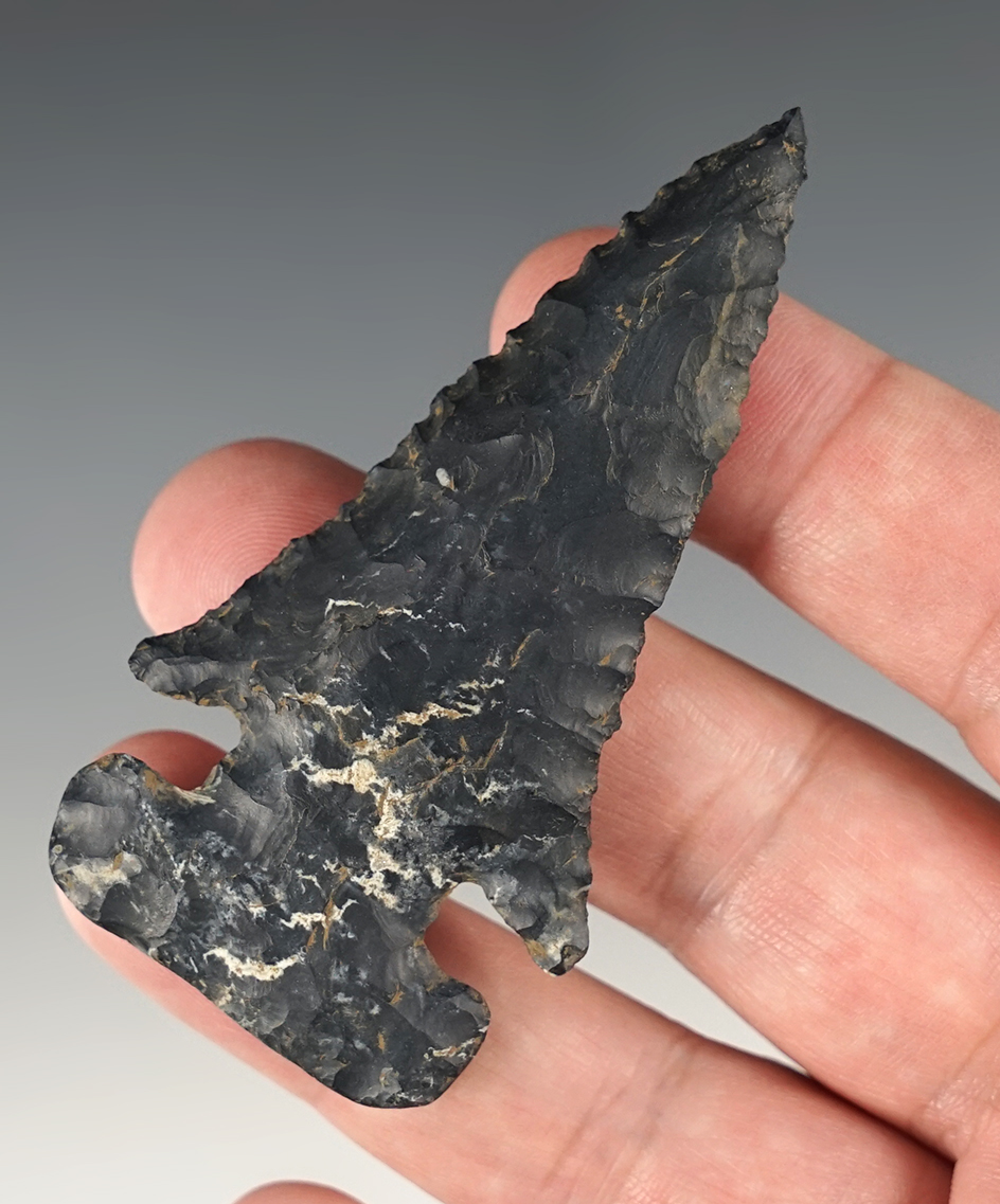 3" Thebes E-Notch made from Coshocton Flint, found in Ohio. COA's.