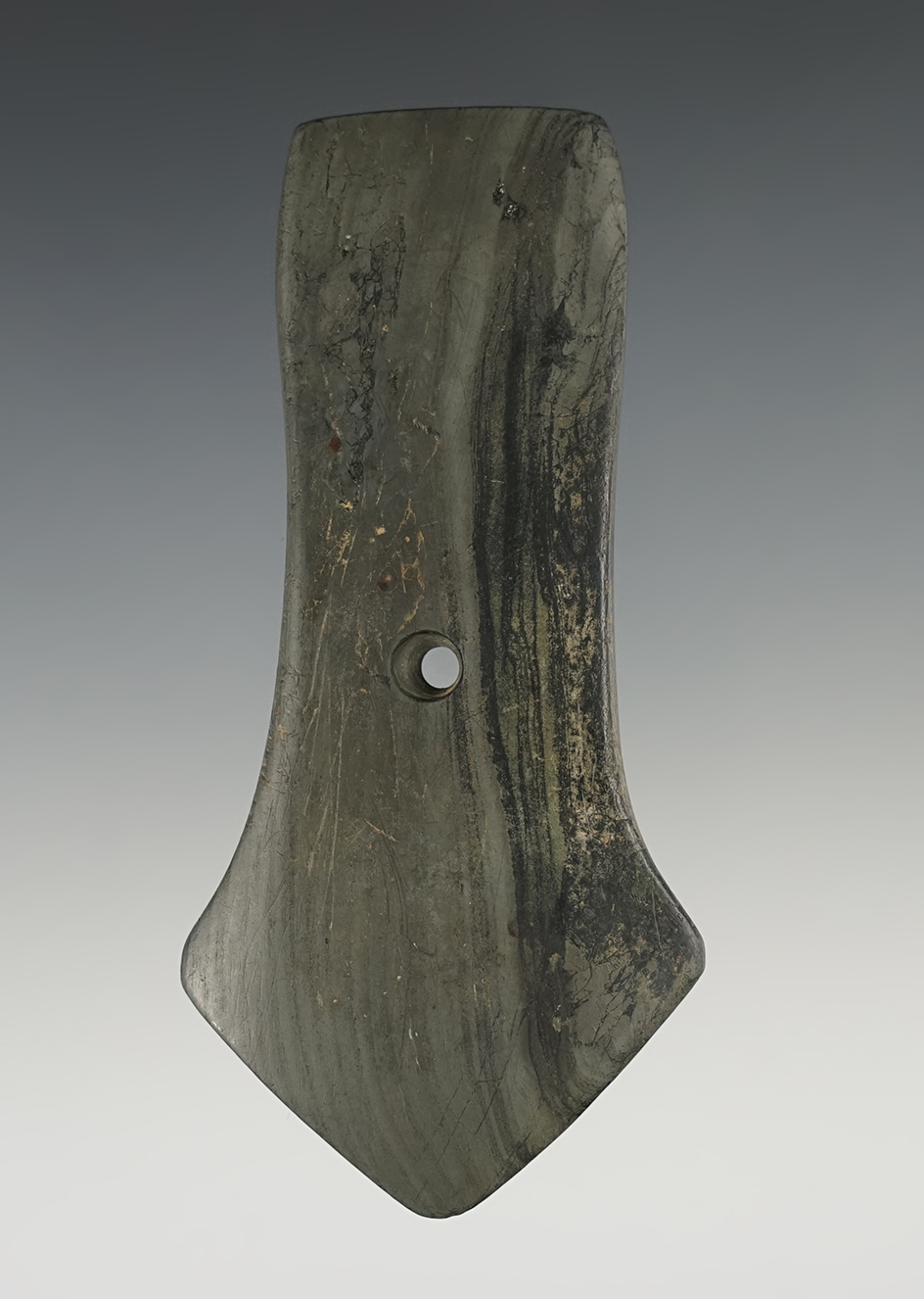 Superb 4 5/16" Hopewell Pentagonal Pendant made from Banded Slate. Pictured.