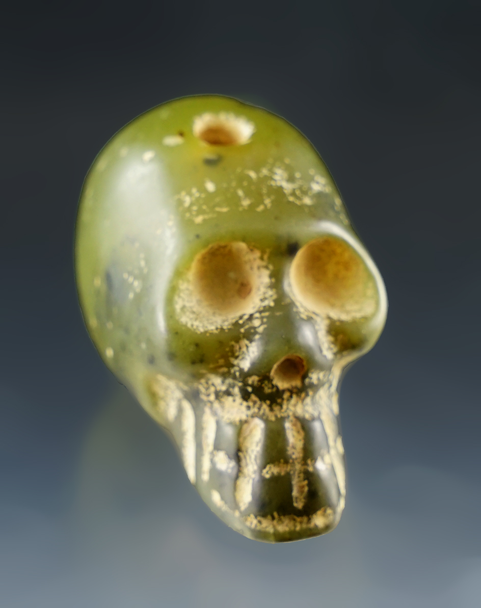 Rare! 1 7/8" Highly polished PreColumbian hand drilled Skull Effigy, Mesoamerica.