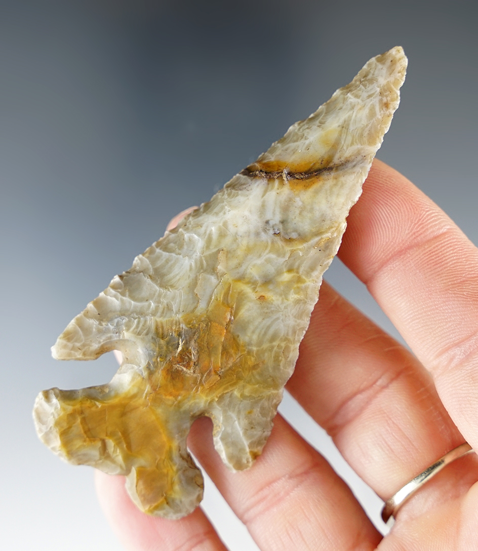 3 5/16" Archaic Thebes Deep Notch Bevel found in Ohio. Ex. Don Bapst, Johnston.