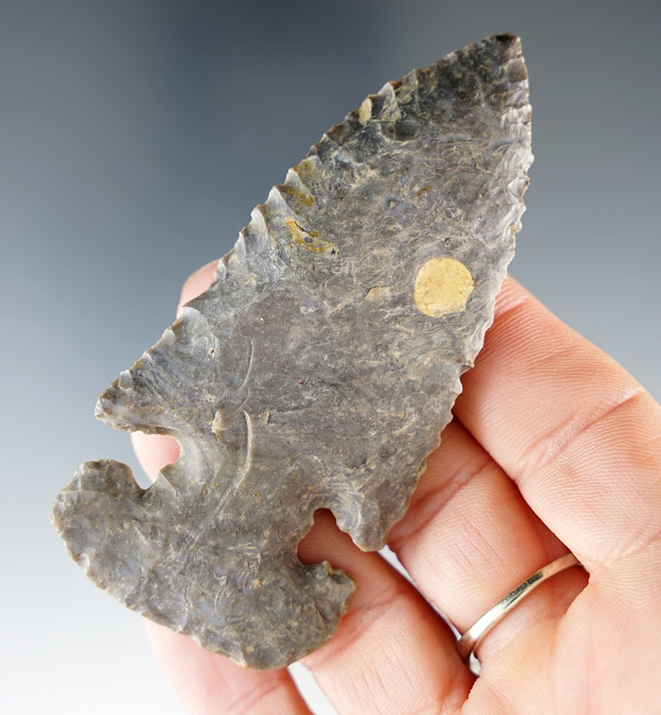 3 5/16" Classic style Archaic Thebes "E" Notch Bevel found in Delaware Co., Ohio.