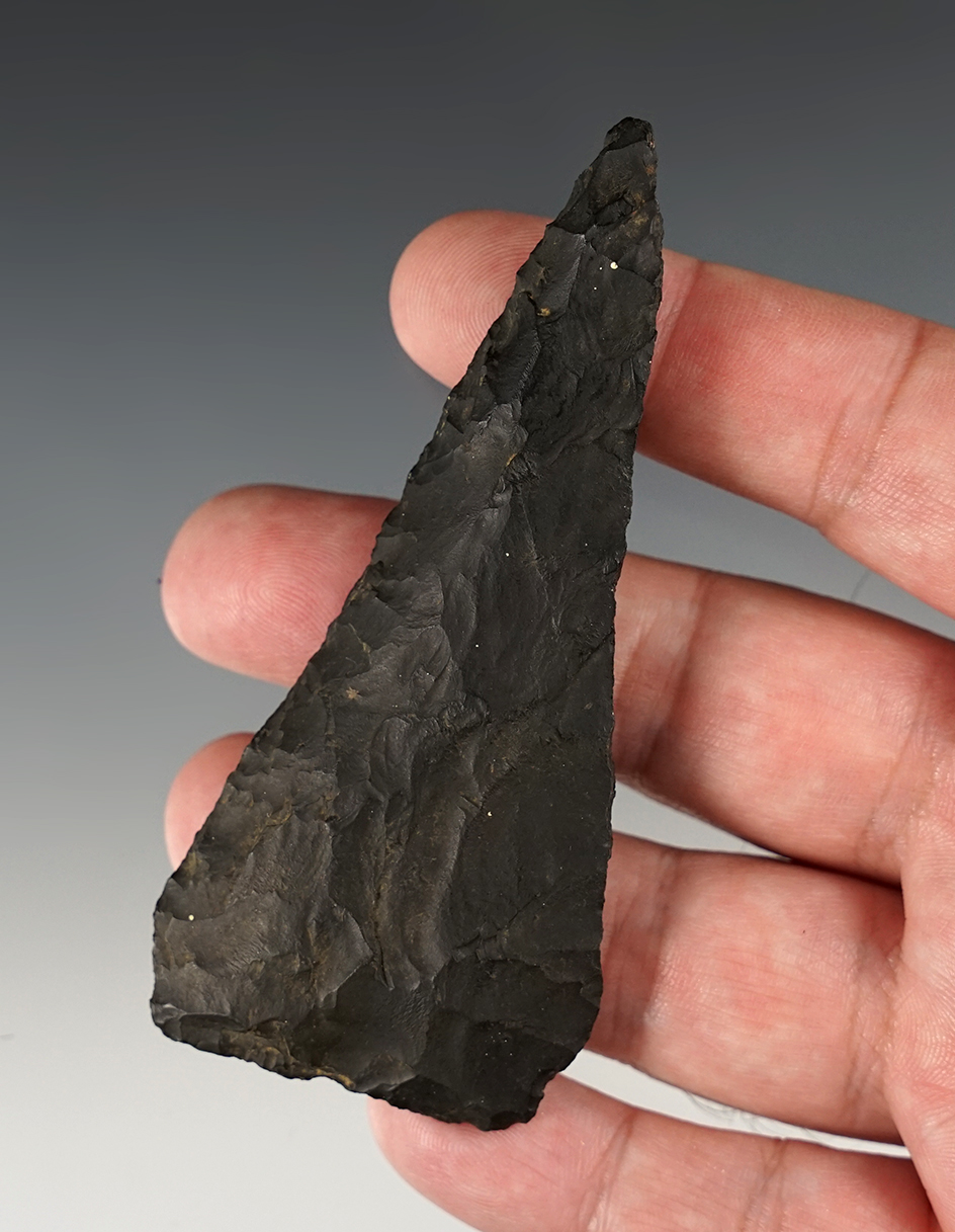 Heavily Beveled Cobbs Knife found in Ohio that is well patinated.