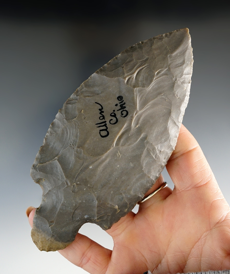 Large 5 1/4" Turkeytail made from Hornstone found in Allen Co., Ohio.