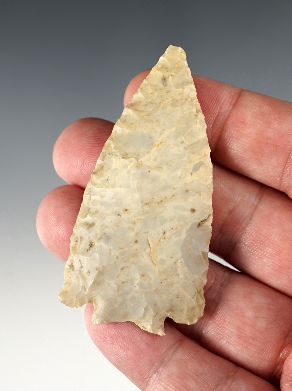 2 3/4" Flint Ridge Flint Fracture Base Decatur found in Richland Co., Ohio.