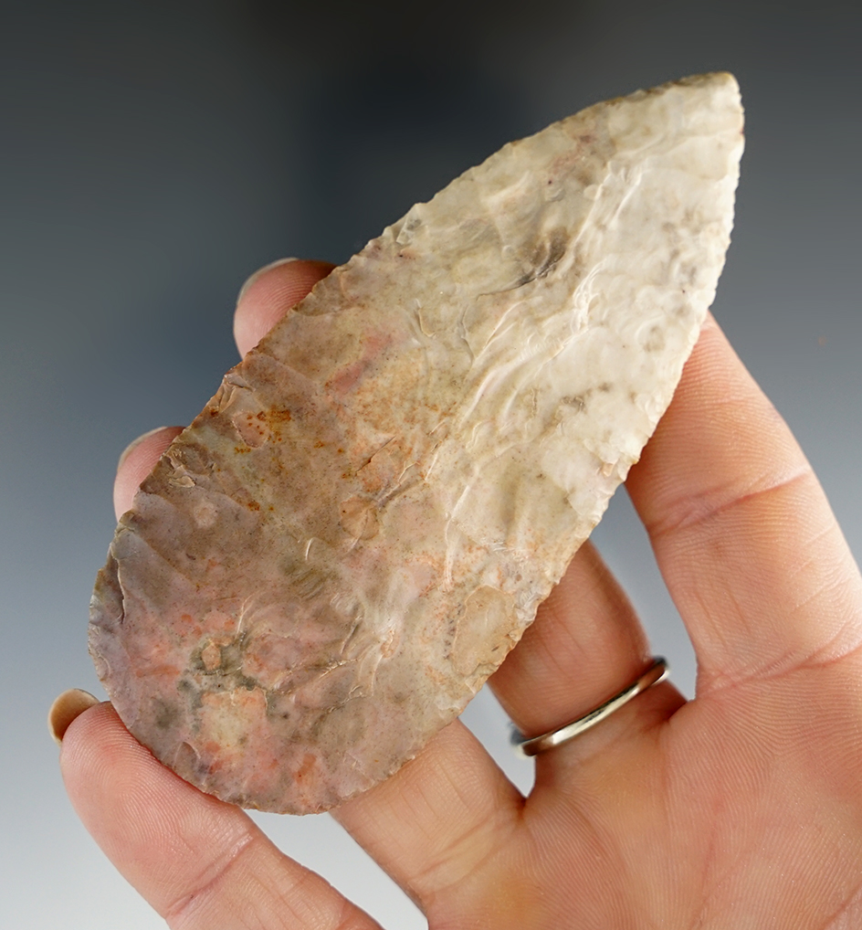 3 13/16" Adena Blade made from Flint Ridge Flint. Found in Licking Co., Ohio.