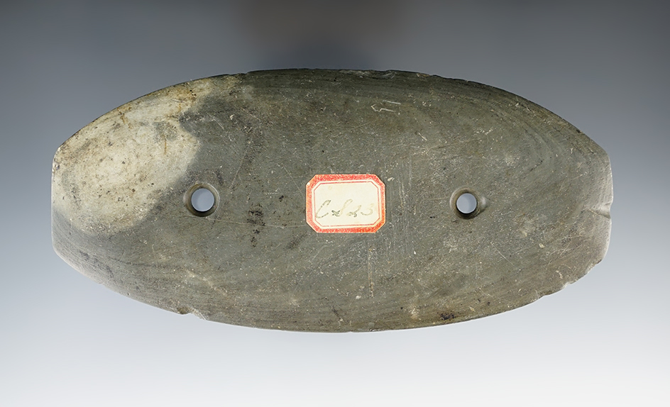 5 3/8" Elliptical Gorget that is well made from Banded Slate.