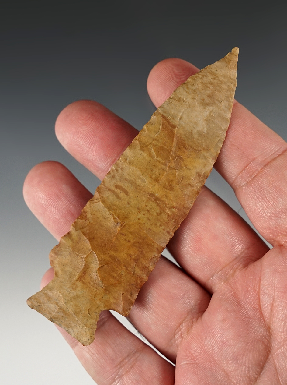 Nicely styled 4" stemmed knife with a needle tip. Found in Kentucky.