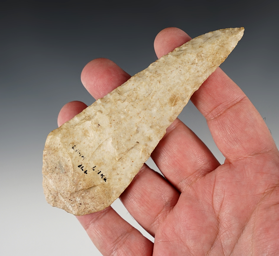 Nicely Beveled 4 3/4" Archaic Knife found in Illinois. Very well made relic.