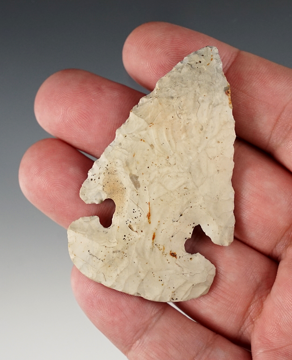 2 9/16" Thebes E-Notch found in McKean Twp., Licking Co., Ohio. Bennett COA.