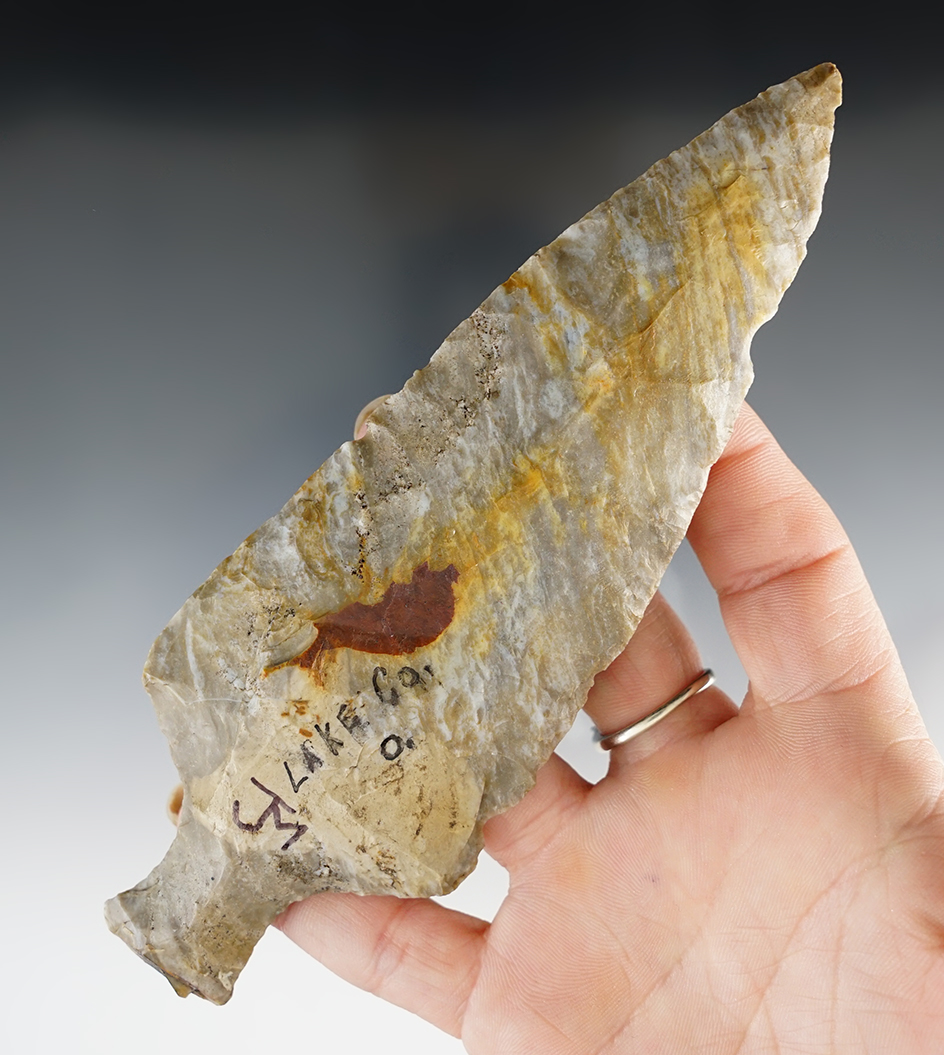 Large 6 1/8" Ashtabula point found in Lake Co., Ohio. Ex. Dilley and Dr. Jim Mills.