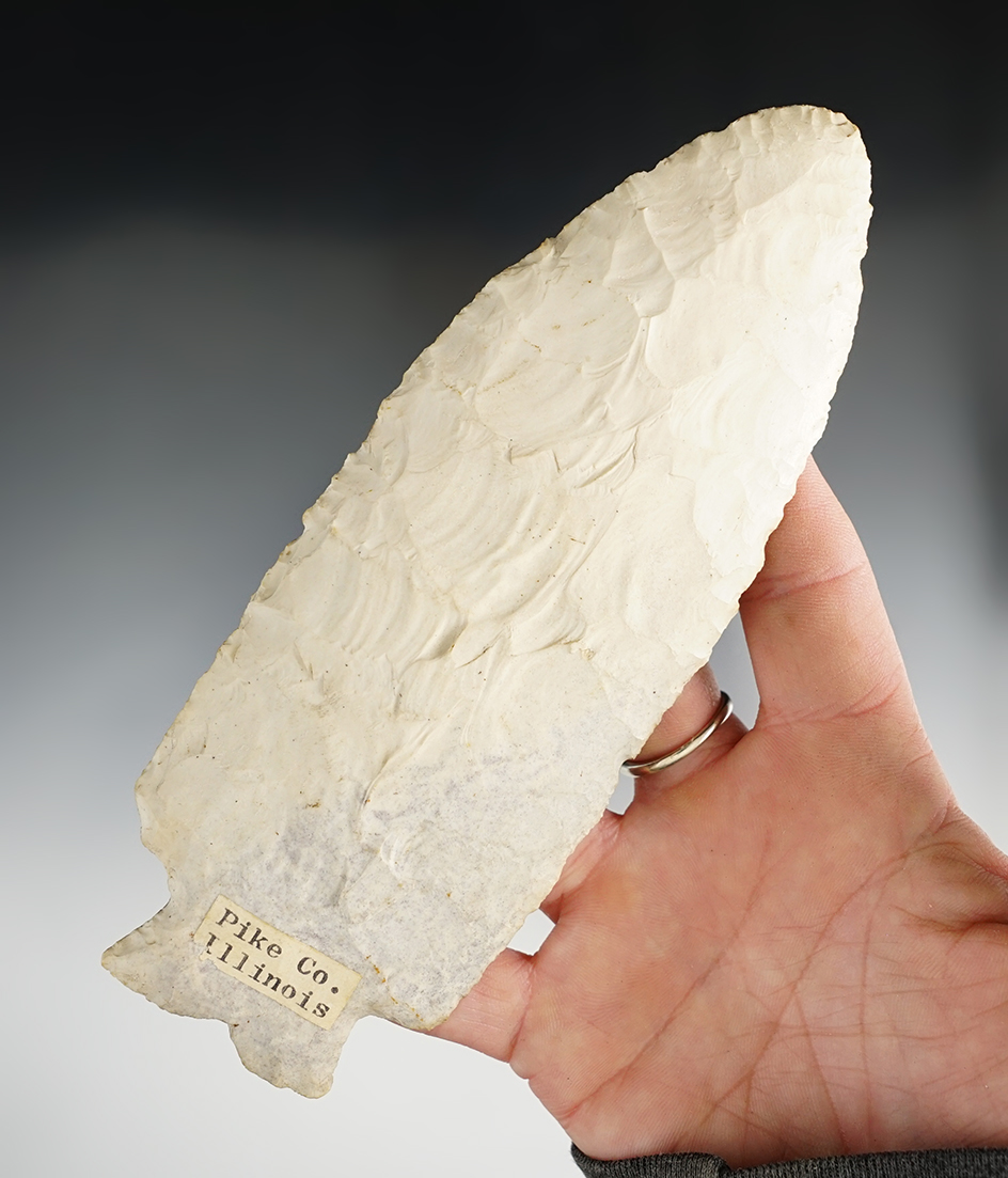 Massive 6 1/8" Stemmed point found in Pike Co., Illinois. Thin for the size.