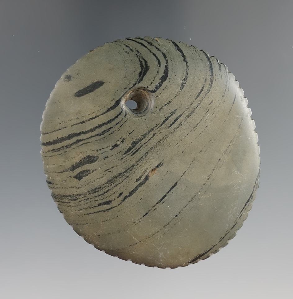 Rare style! Mississippian tallied Disc Pendant found in Scioto Co., Ohio.