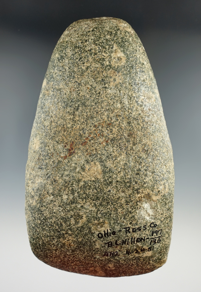 Rare style 6 1/8" grooved Celt made from porphyritic hardstone found in Ross Co., Ohio.