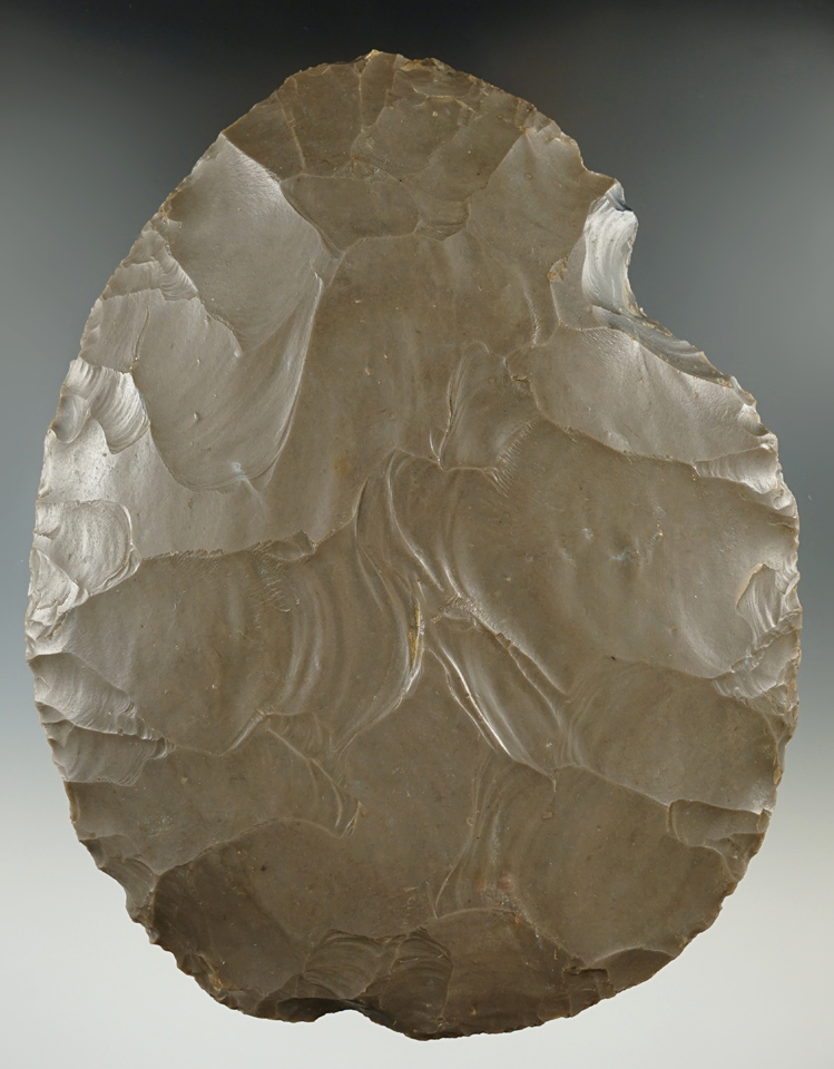 Very large, heavily patinated 6 1/4" Hornstone Cache Blade found in Indiana.