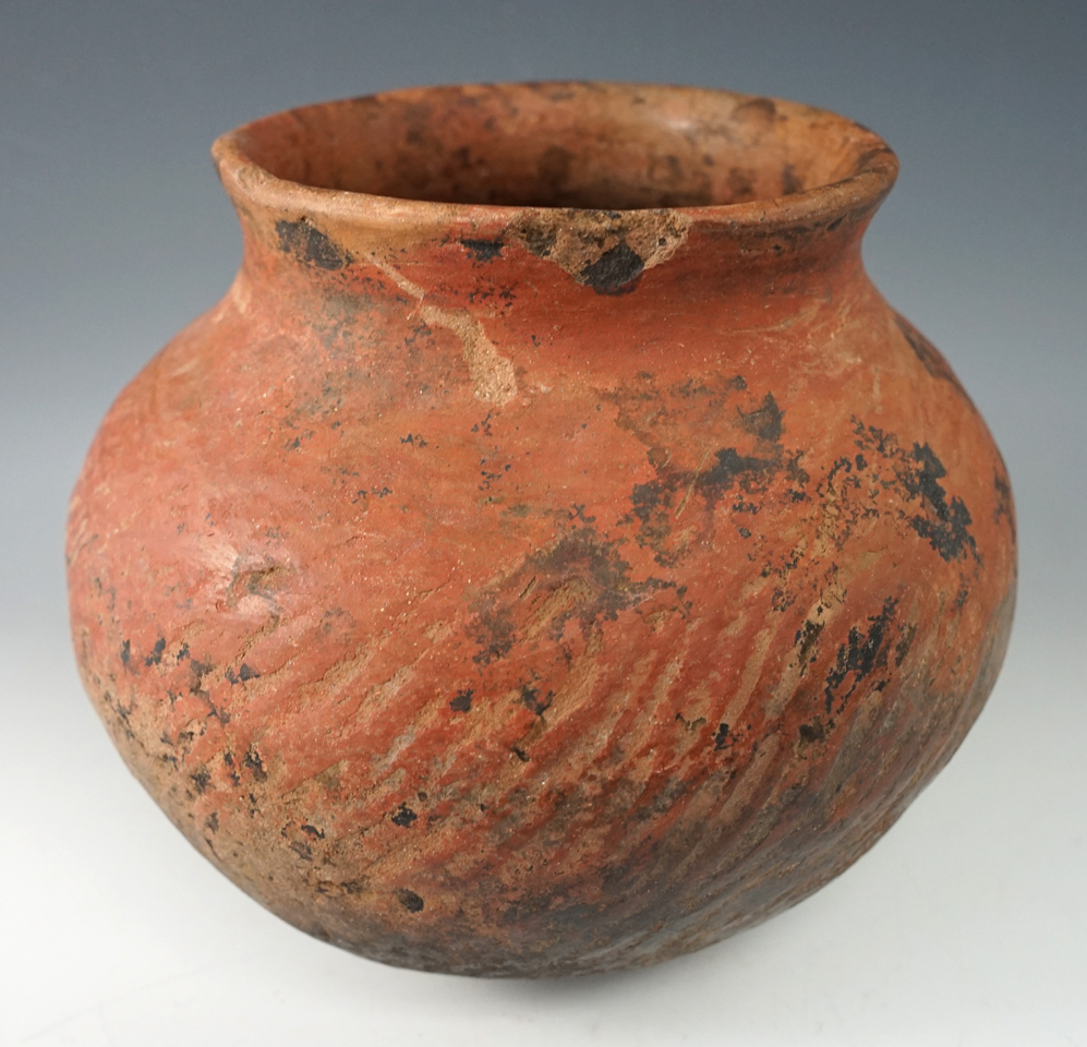6" tall x 6 3/4" wide Pre-Columbian pottery vessel. Solid with a couple minor rim chips.