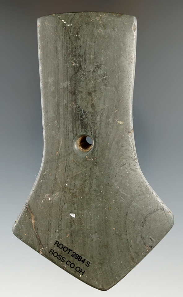 4 7/16" Pentagonal Pendant found in Ross Co., Ohio made from banded glacial slate.