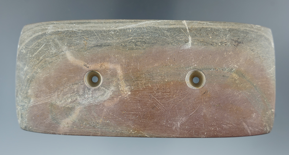 5 13/16" red and black banded slate Rectangular Gorget found in Ohio.