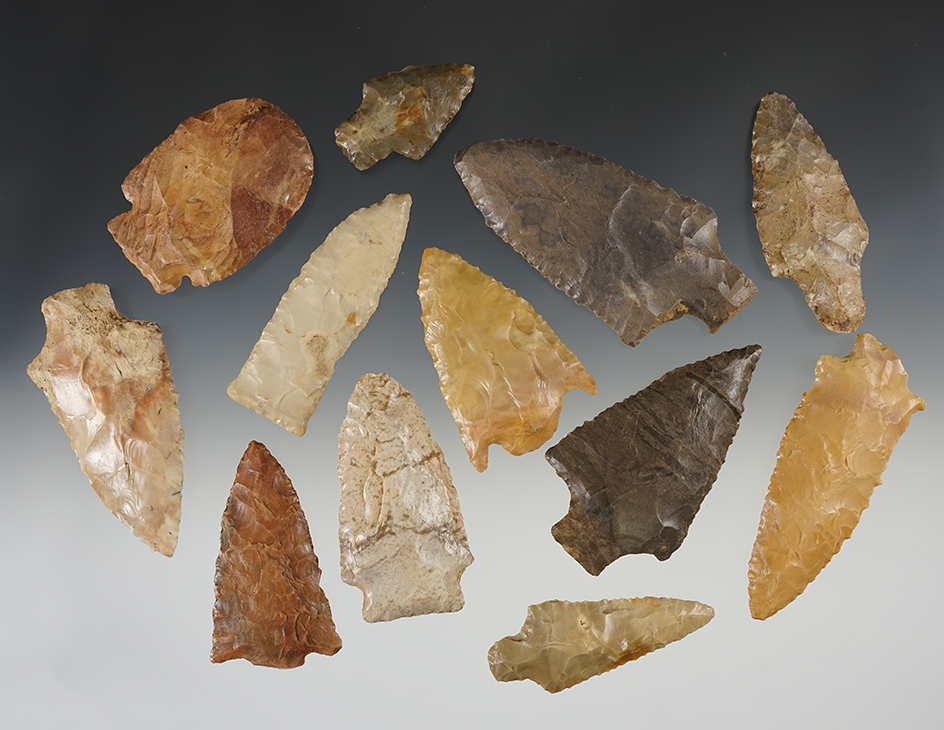 Set of 12 Southern points that have all been lacquered and need soaked. The largest is 3 1/2".