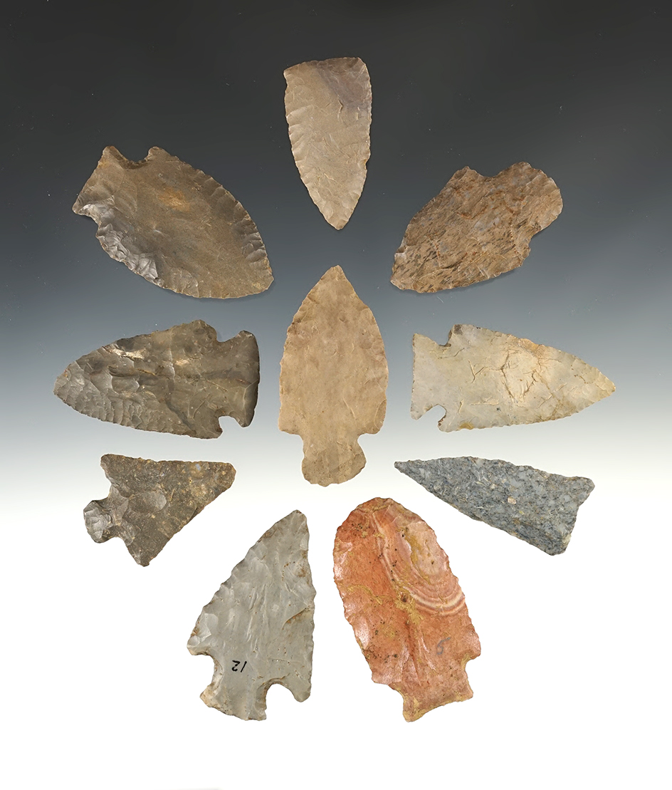 Set of 10 points found in the Tennessee area. The largest is 2 1/2".