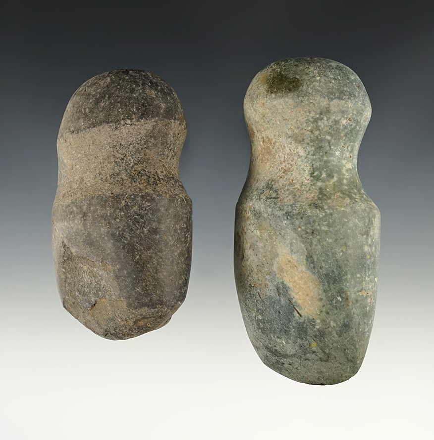 Pair of well polished Miniature Hardstone Axes. One has been used a Hammerstone.