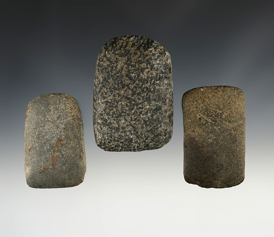 Set of 3 Nice Square Sided Celts found in the Midwestern U.S. The largest 3".