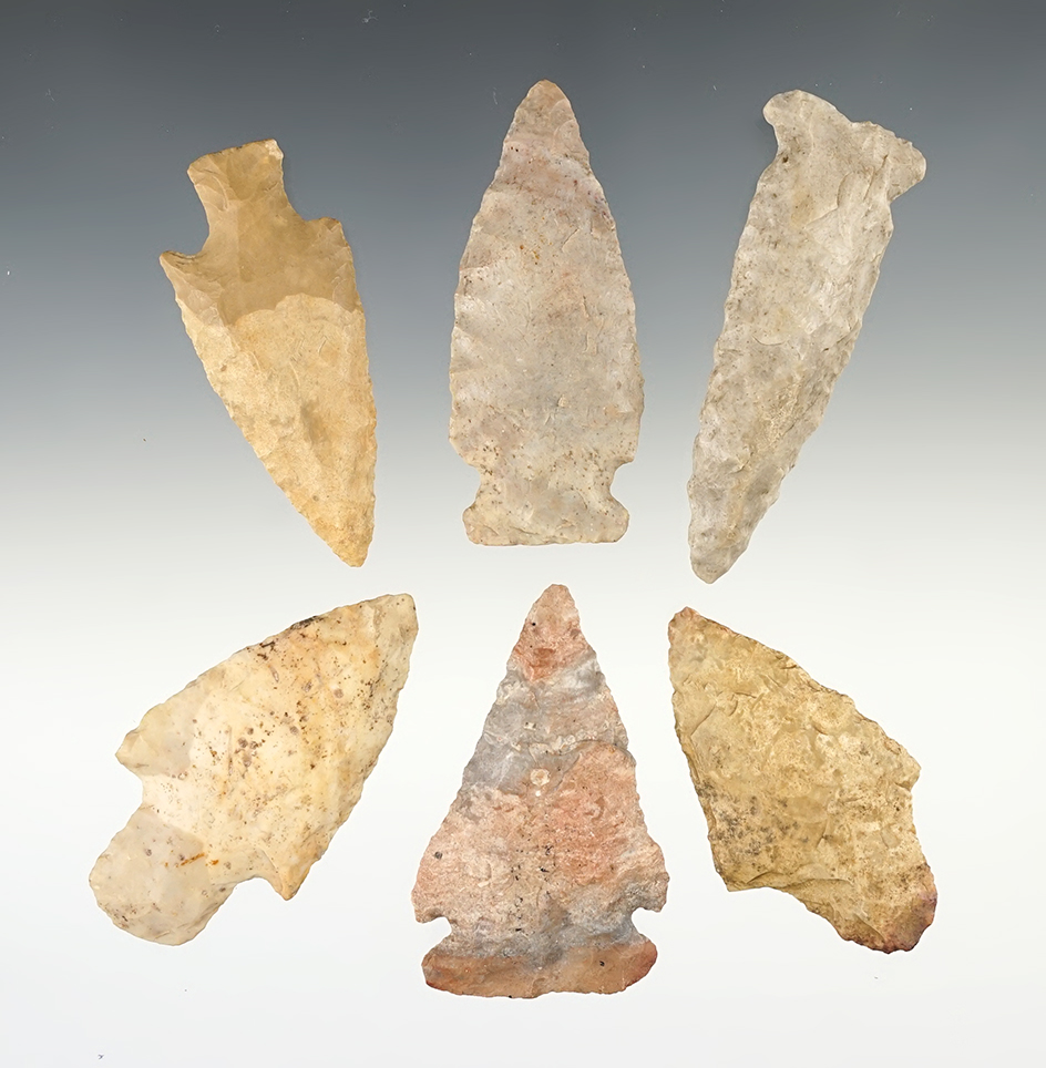 Set of 6 points found in the Midwestern U.S. The largest is 2 1/2".
