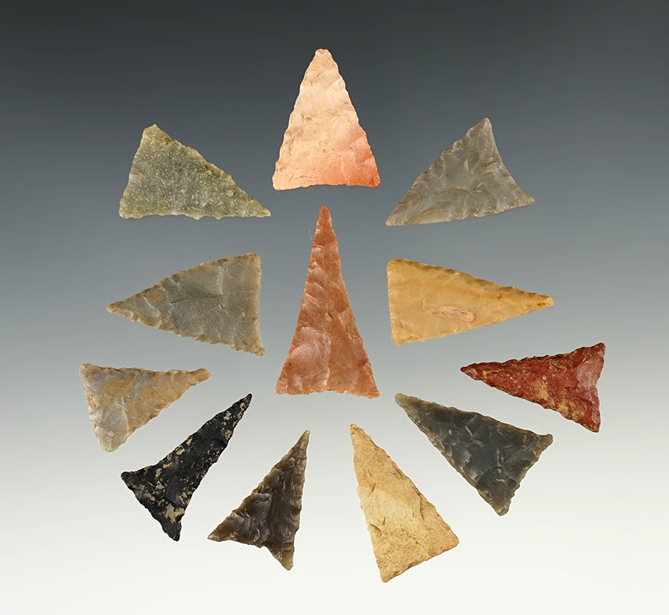 Set of 12 nice Triangle points found in the Kentucky/Tennessee area. The largest is 1 3/8".
