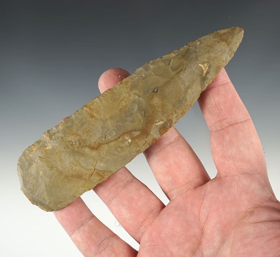 Large 5 7/16" Blade found in Kentucky. Made from heavily patinated flint.
