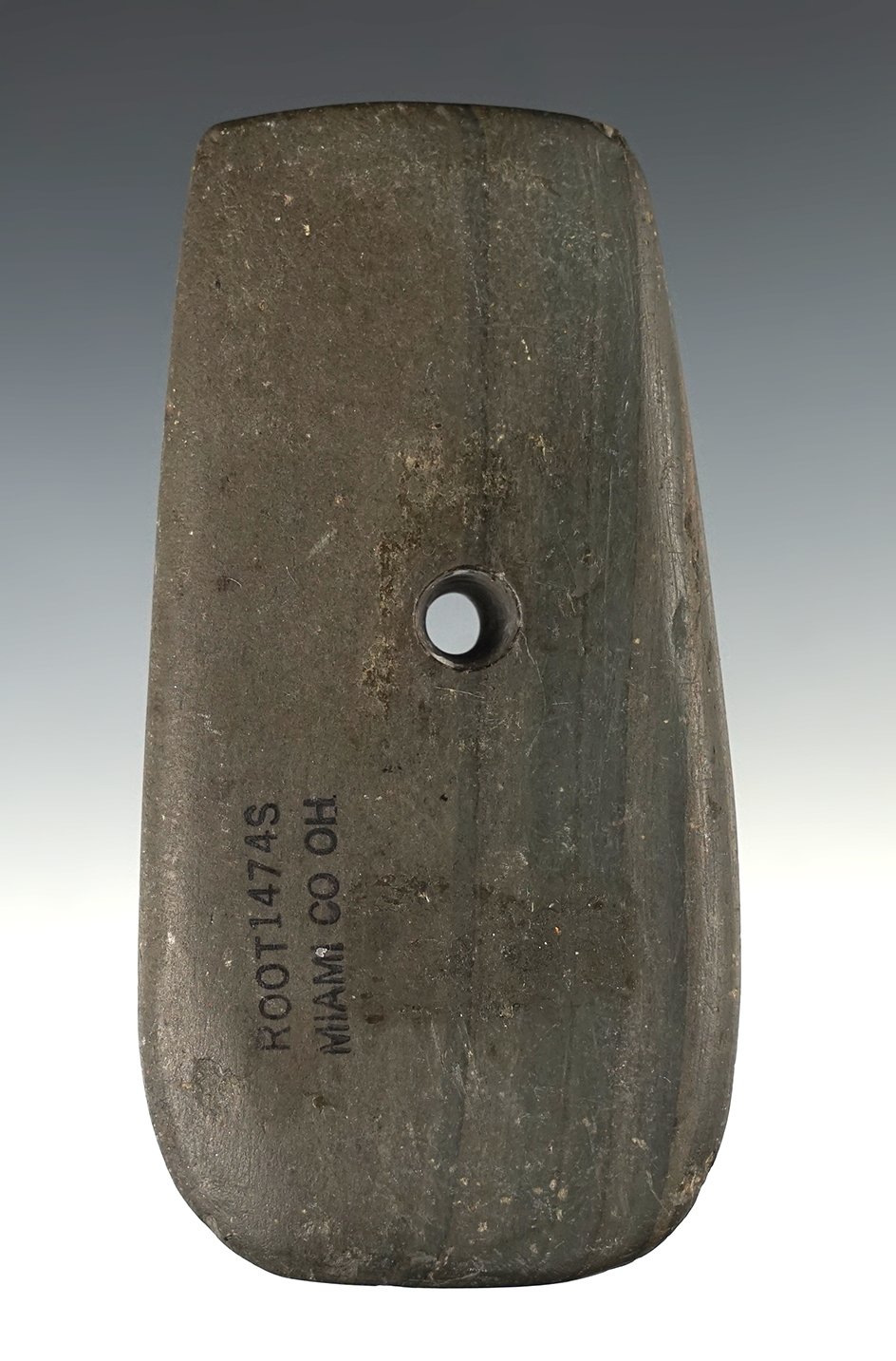 Fine 4 1/8" Trapezoidal Pendant found in Miami Co., Ohio, Washington Twp..