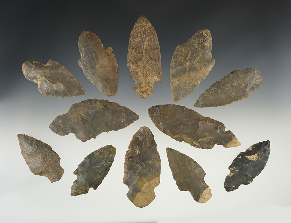Set of Adena points  found in the Kentucky/Tennessee area. The largest is 3 5/8".