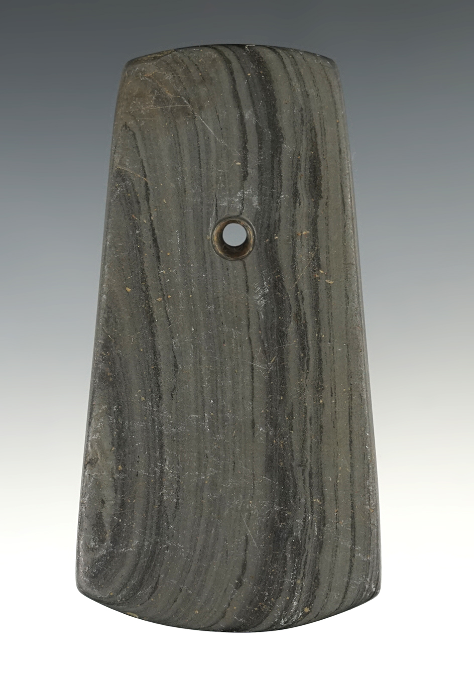 3 5/8" Adena Pendant found in Mercer Co., Ohio made from beautifully Banded Slate. COA.