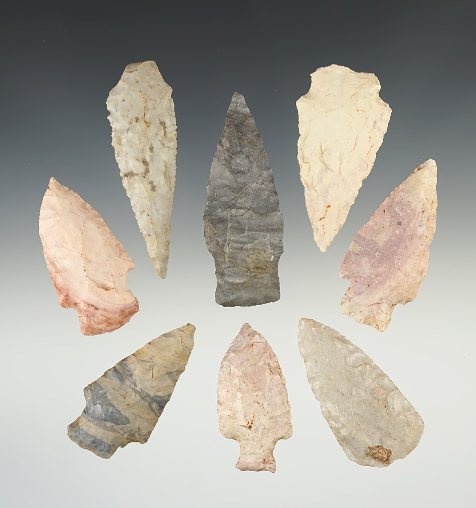 Set of 8 Midwest points in good condition. The largest is 2 3/4".