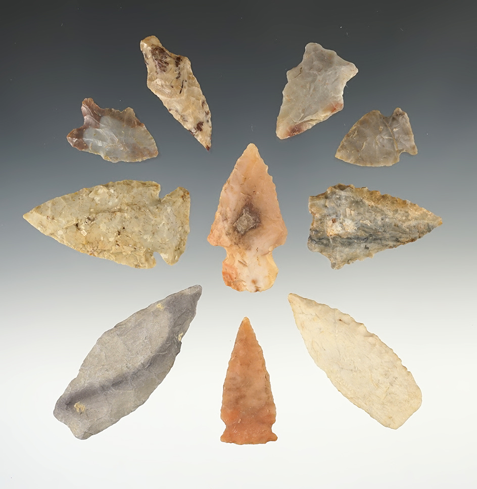 Set of 10 Assorted points in good condition. The largest is 2 1/2".