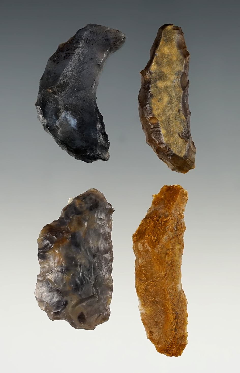 Set of 4 Paleo Crescents found by R. D. Mudge in Nevada. The largest is 1 5/8".
