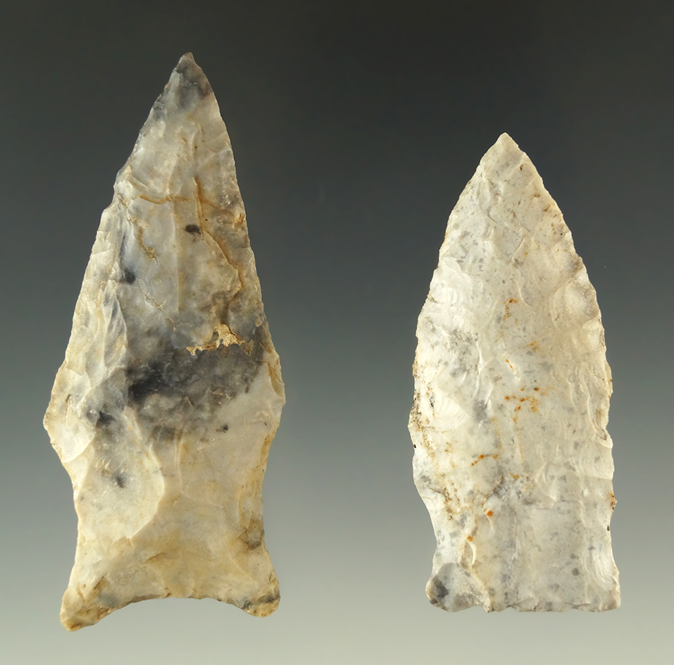 Ex. Museum! Pair of Rice Sidenotch points found in Missouri, largest is 2 3/4".