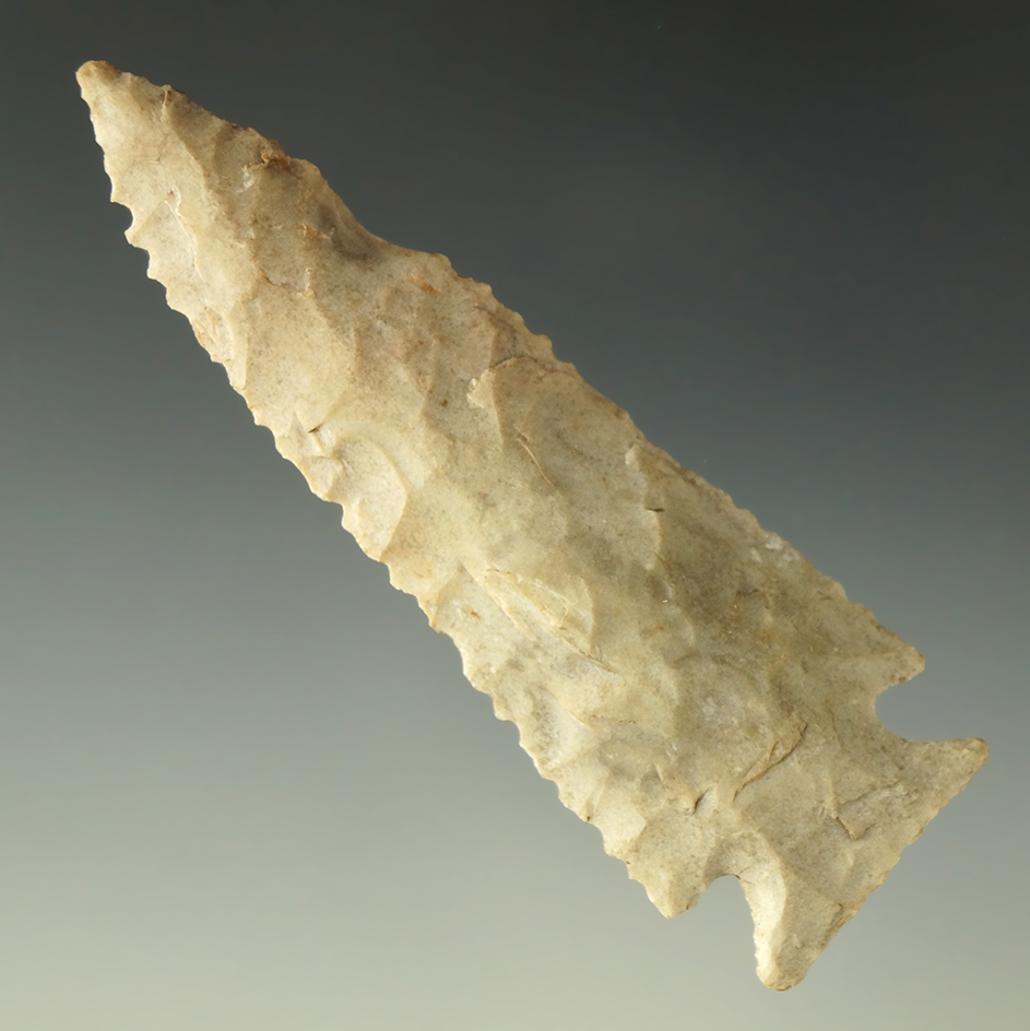 Ex. Museum! Good size and nice edge serrations on this 3 1/4" Ensor point found in Texas.