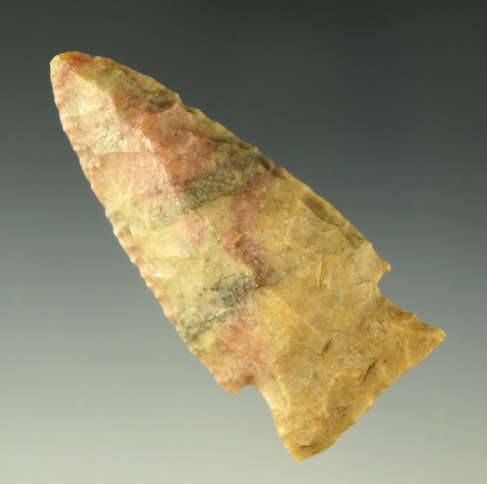 Attractive 2 13/16" Steuben point- Boone County Missouri - colorful material.  Bennett COA.