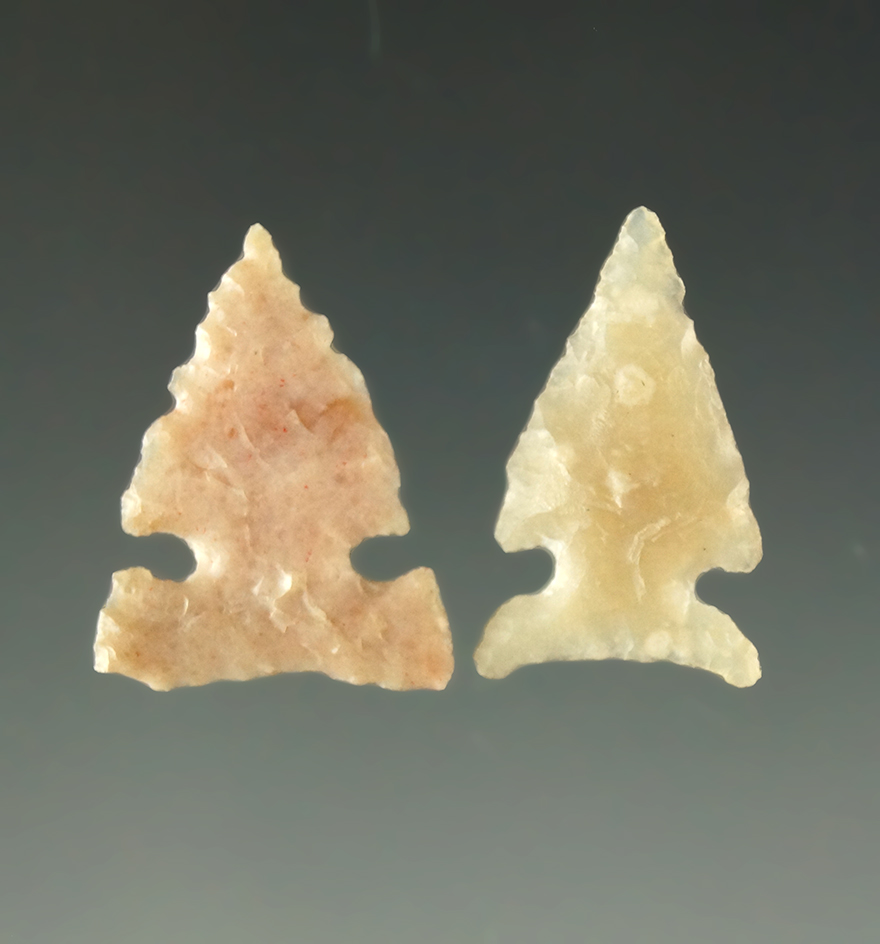 Ex. Museum!  Pair of Caracara sidenotch points found in Texas,  Ex. Charles Shewey collection.