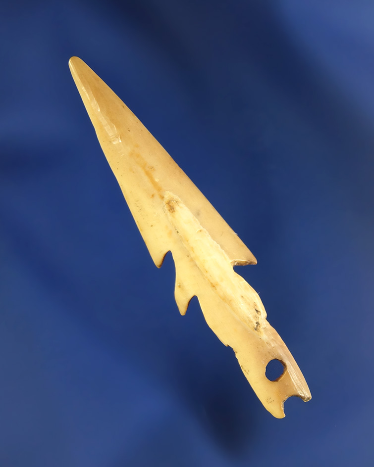 Nicely polished 2" bone Harpoon Tip found in Alaska. Ex. favell museum, Oregon.