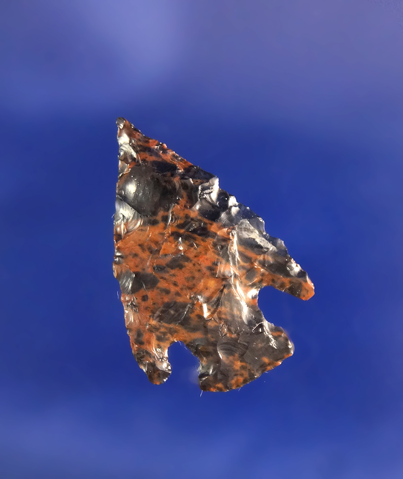 1" nicely styled Arrowhead made from Mahogany Obsidian.  Wishram area of the Columbia River.