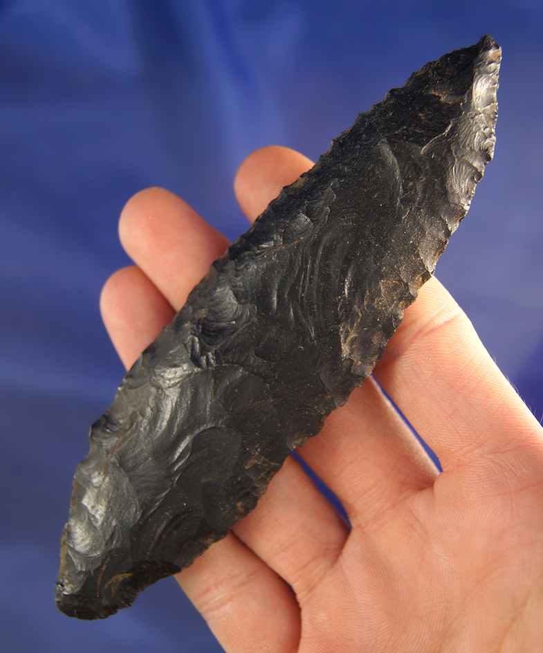 5" heavily patinated Obsidian Bi-Pointed Knife found near Klamath Lake, Oregon.