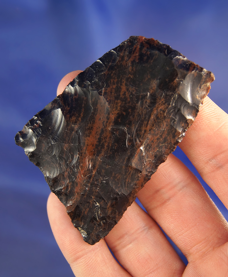 2 3/8" Paleo Square Knife - attractive Mahogany Obsidian found in the 1960s near Crump Lake Oregon.