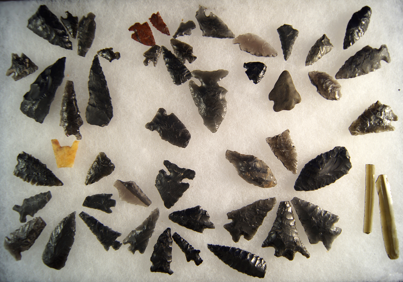 Large group of 45+ mostly Obsidian arrowheads found in Oregon, all have some damage.