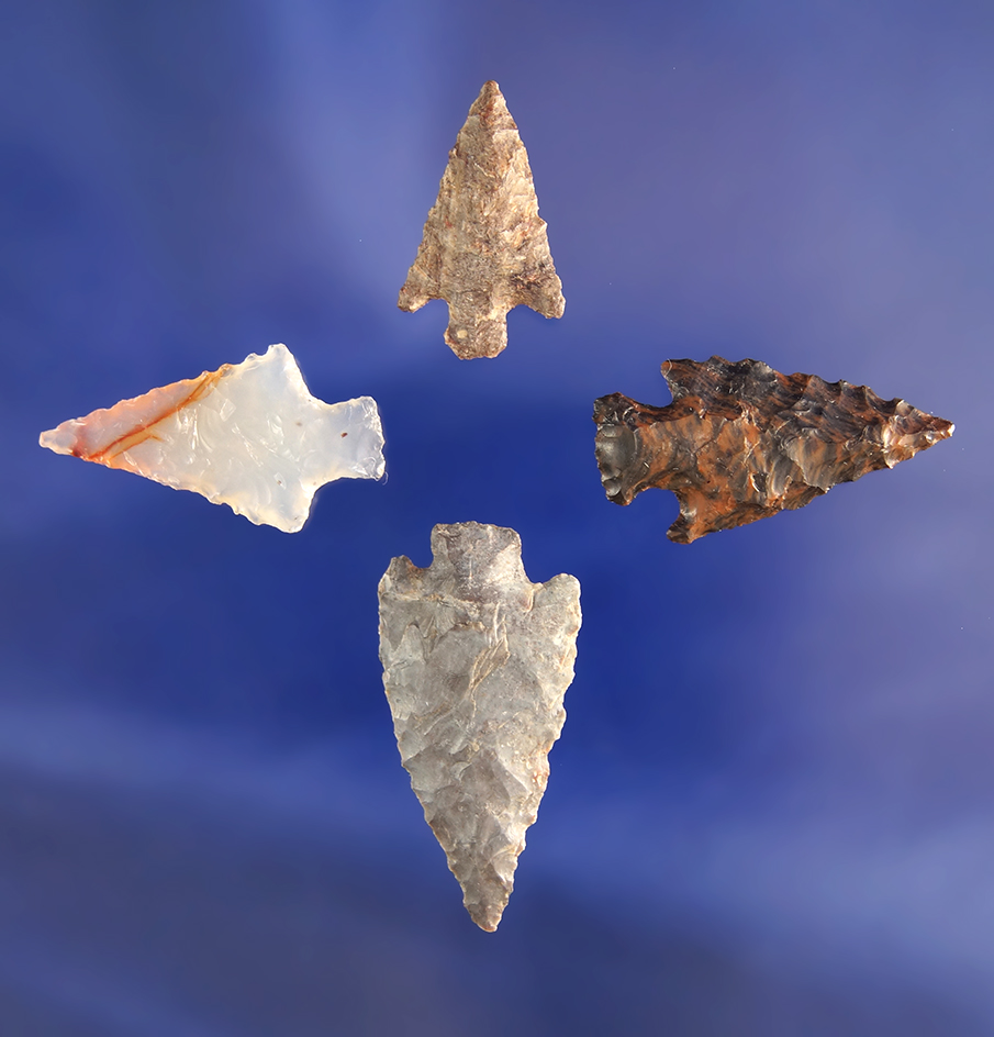 Set of four nice Columbia River Gempoints, largest is 1 1/16".