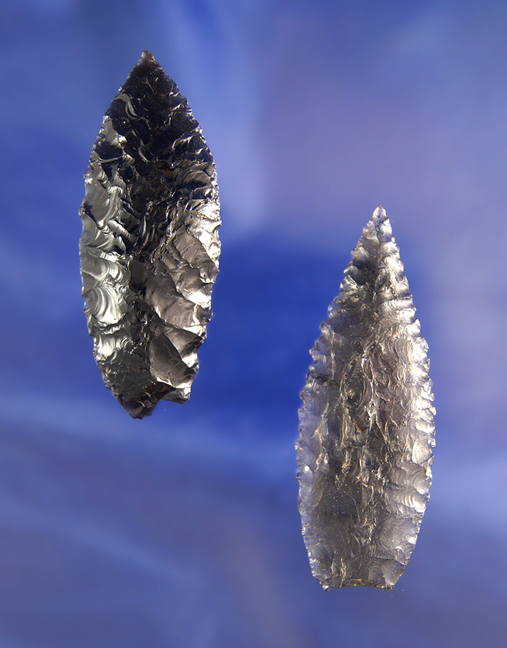 Pair of well flaked Obsidian Humboldts, largest is 2 3/16", found in Oregon.