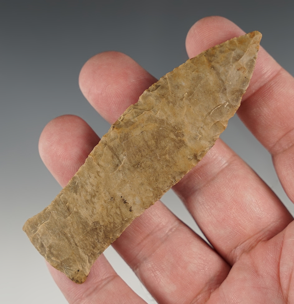 3 9/16" Copena found in Trigg Co., Kentucky. Made from well patinated Dover Chert.